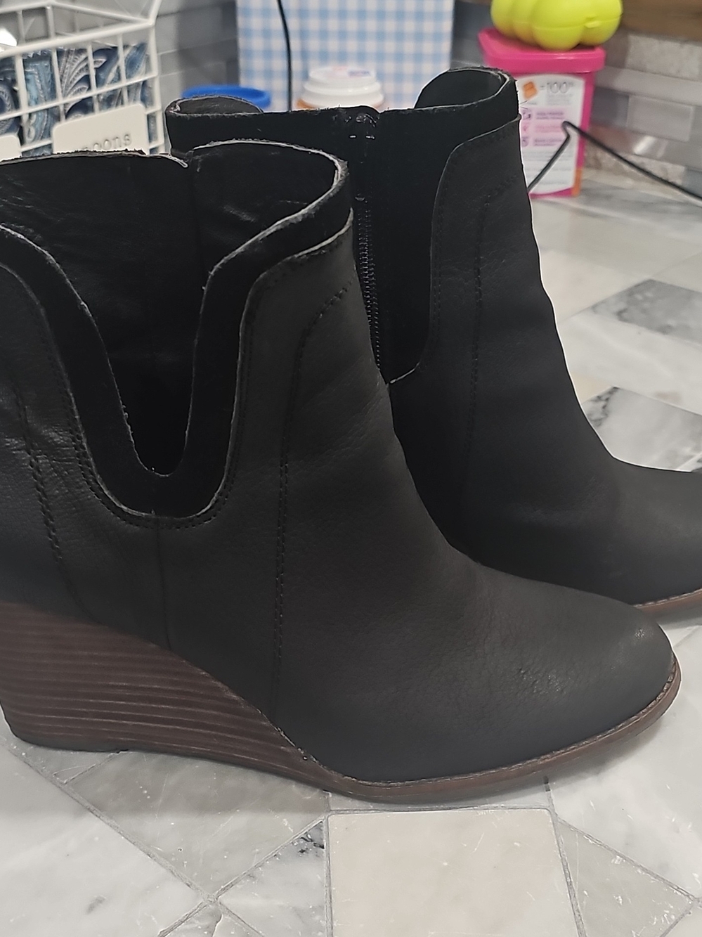 Lucky Brand Black Wedge Ankle Boots Size 10